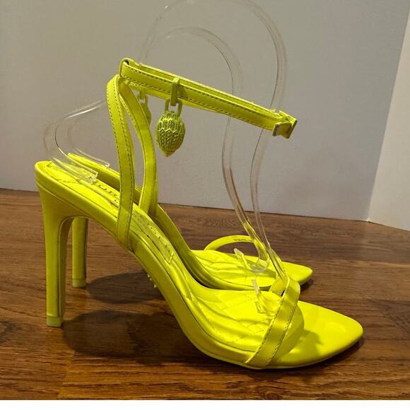 Kurt Geiger London Shoreditch Strappy Sandals Neon Yellow Size 7 NWT Bold Heels - Picture 2 of 13